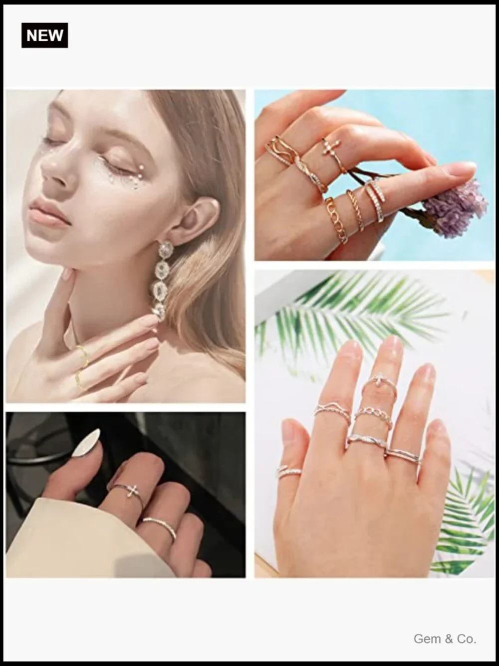Stacking Rings Set for Women 14K Gold Plated Thin Knuckle Rings